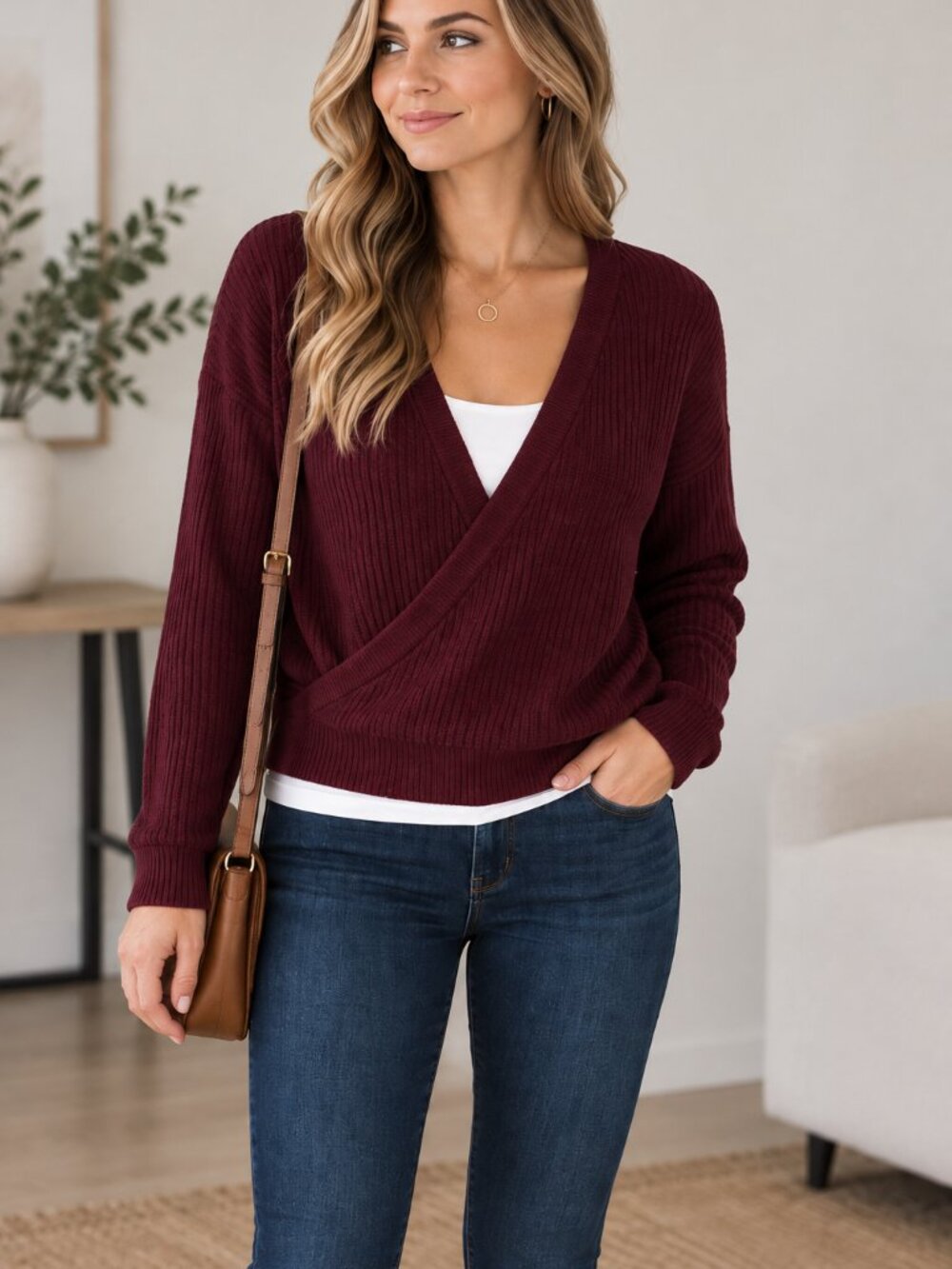 *NWOT*  OGL Ancora Wide Rib Scoop Brami Surplice Top — Size L